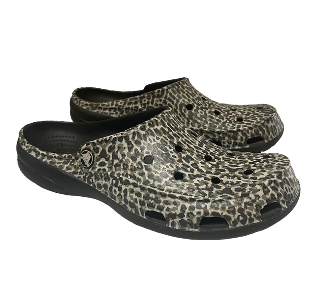 Crocs Womens Freesail Mules Shoes Croslite Slip On Perforated Animal Print Sz 9