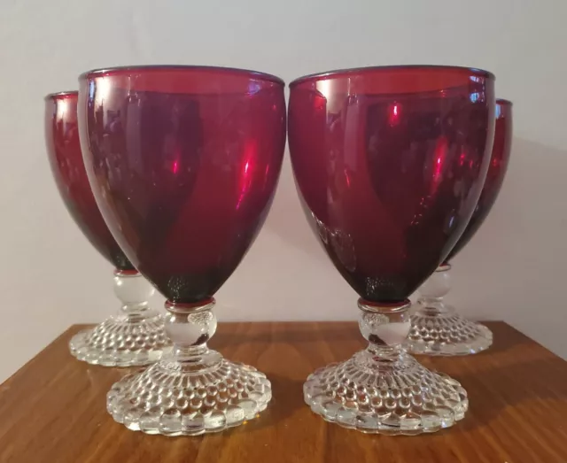 Anchor Hocking Royal Ruby Red Bubble Glass goblets lot of 4 (5 1/2”) Vintage