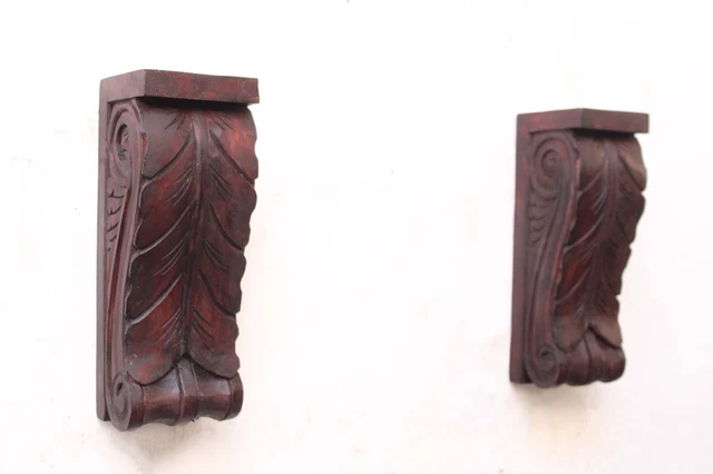 Small Wooden Wall Bracket Pair Corbel Shelf Support Door Entrance Vintage Decor