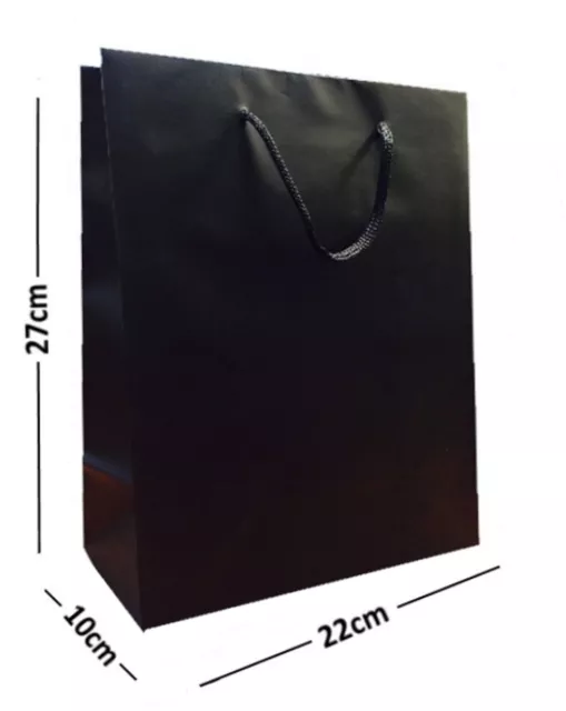 LARGE BLACK LAMINATED GLOSS BAGS ROPE HANDLE BIRTHDAY FAVOUR GIFT BAG 22x10x27cm