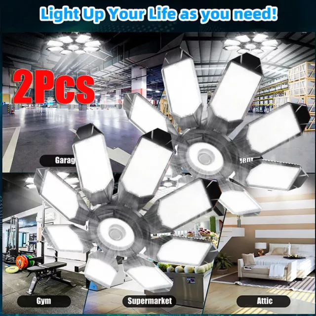 1/2PACK LED Garage Lights 8+1Deformable Ultra Bright Shop Light Screw in E27/E26