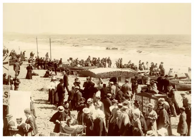 England, Bournemouth, Beach at Height of Season vintage albumen print Tirage a