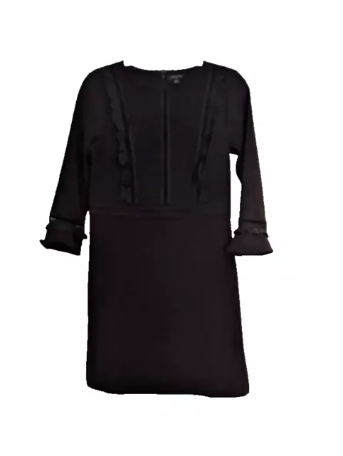 Ann Taylor Size 4 Black Dress 3/4 Flutter Sleeve Lace Detail Knee Length