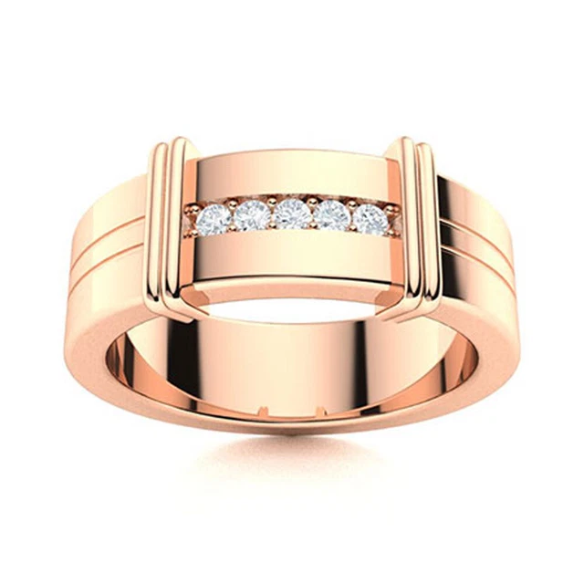 Véritable Diamant Homme Alliance Rond 0.10 Carat 6.5 MM 14K or Rose Tout Tailles