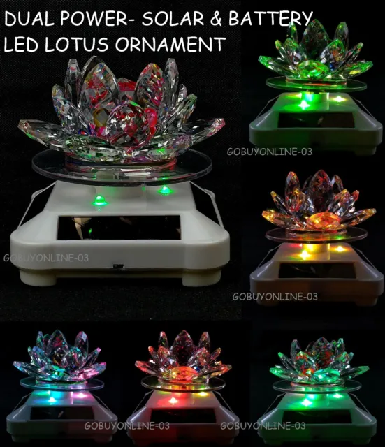 LED Light Crystal Clear Ornament Show Piece Home Decor Dual Power Solar Battery