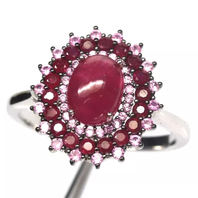 Heated 6 x 8 mm. Red Ruby & Pink Sapphire Women Ring 925 Silver Size 8