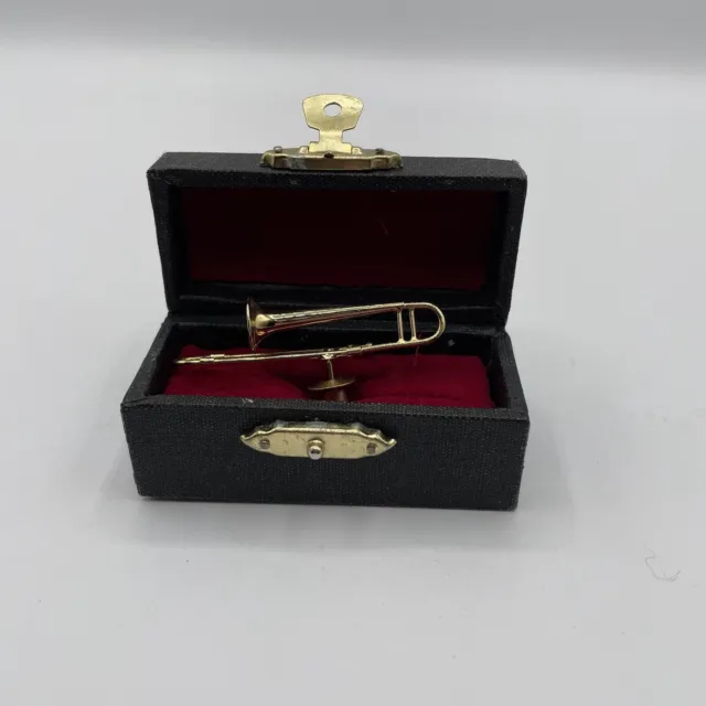 Vintage Miniature TROMBONE  Lapel Pin / tie tac Gold Tone. Metal. Music Jewelry