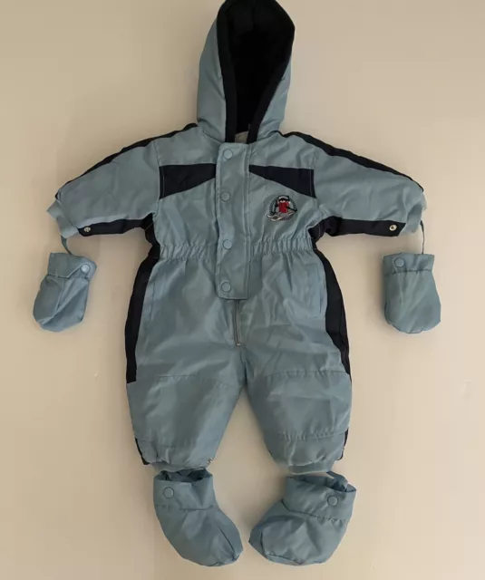 Mon Petit Infant Boys Snowsuit Fleece Lining Bunting 6-9 Months Mittens Booties