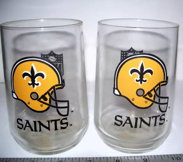 Vintage New Orleans Saints NFL Football Glasses Lot of 2 Size 4 3/4"