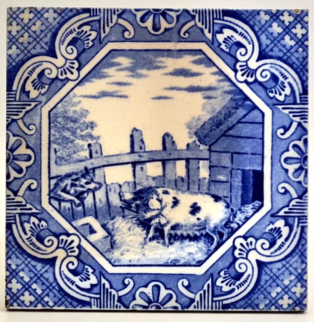 Victorian Tile Dog & Saw Dutch Border Aesops Fables Minton Hollins & Co C1880