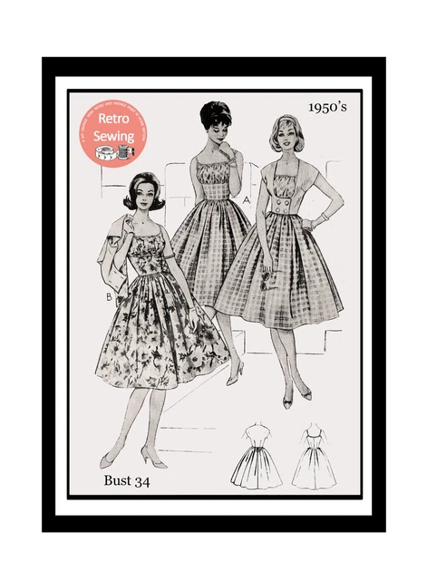 1950s Rockabilly Summer Dress and Jacket Sewing Pattern  Bust 34