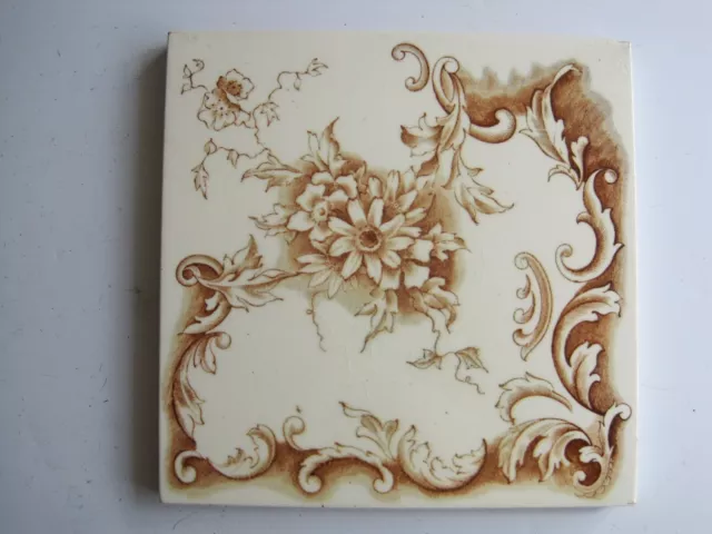 ANTIQUE VICTORIAN TRANSFER PRINT ROCOCO TILE- H A OLLIVANT C1890-1900 No.497