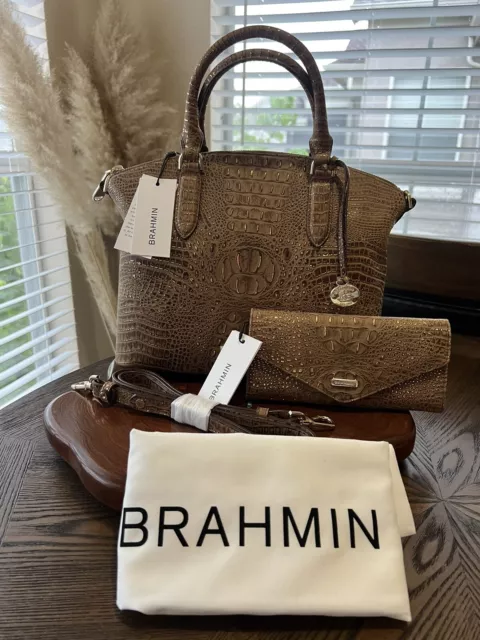 Brahmin NWT Duxbury Satchel in Vintage Gold w/ Matching Veronica Wallet Set