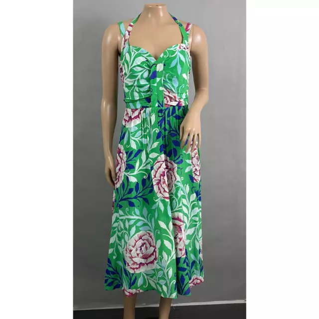 Moulinette Soeurs Anthropologie Dress Women 6 Green Floral 100% Silk Midi