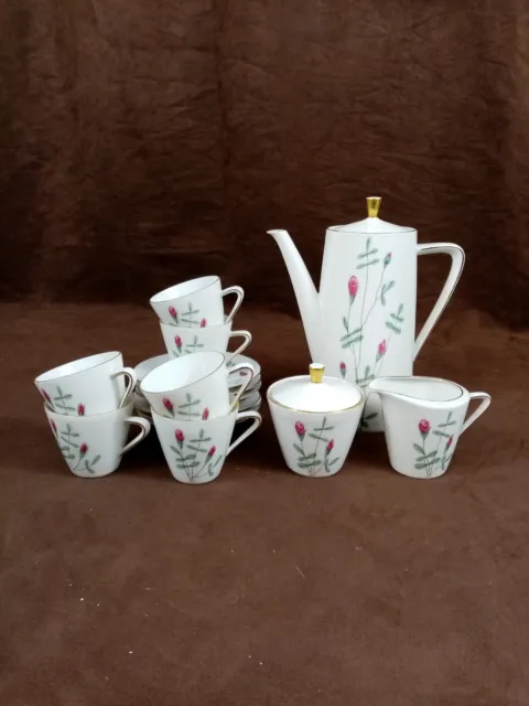 Vintage Retro Seltmann Weiden Monika Coffee Pot Cups Milk Jug Sugar Set Rose Bud