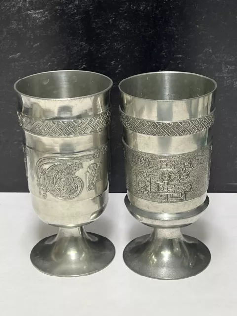 Two Mullingar Celtic Book Of Kells Pewter Goblet Renaissance Style Ireland Vtg