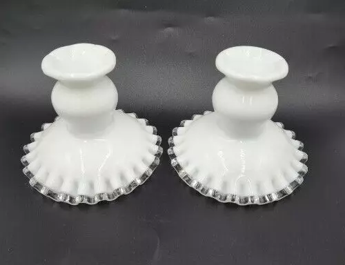 Vintage Pair of Fenton Silver Crest Candle Stick Holders 4" Tall
