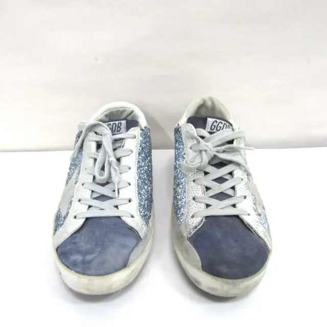 Authentic Golden Goose Superstar Blue Glitter Suede Sneakers Size 37/7 US