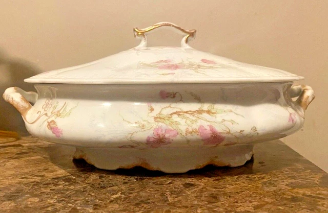 Antique Op Railroad Syracuse China Rose Festoon Pink Rose Swags Covered Bowl
