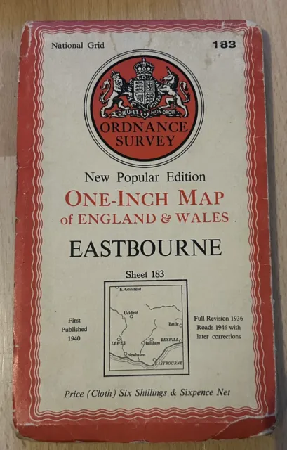 Eastbourne Ordnance Survey Map-1940,New Popular Edition Sheet 183