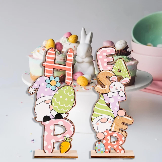 2x décorations de Pâques en bois signe de table cadeau chasse aux œufs pour