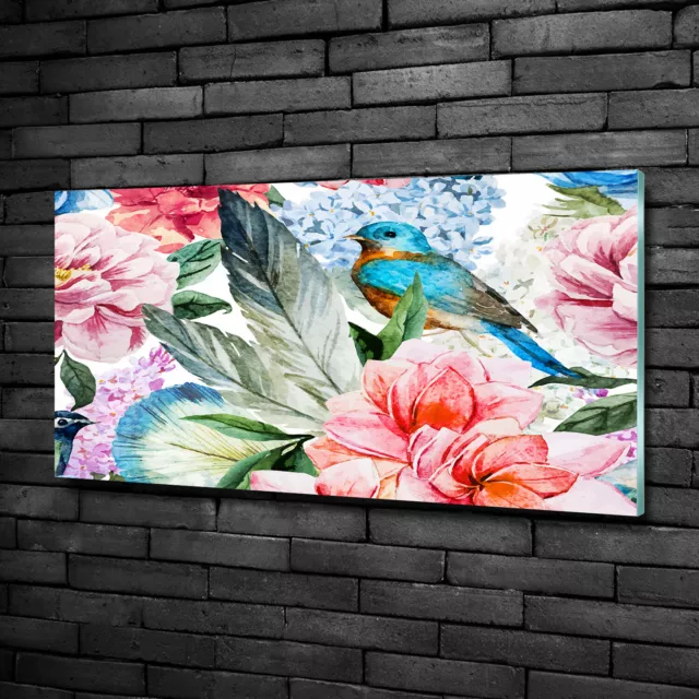 Wandbild aus Plexiglas® Druck auf Acryl 100x50 Tiere Blumen und Vögel