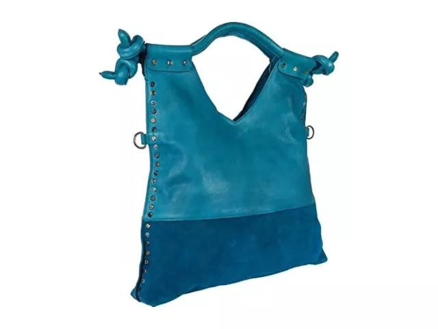 Free People We The Free B2402 Womens Blue Leather Valencia Studded Tote Handbag 3