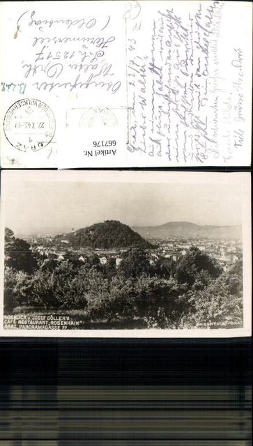 667176,Foto Ak Graz Panoramagasse Ausblick Cafe Restaurant Rosenhain Feldpost 12