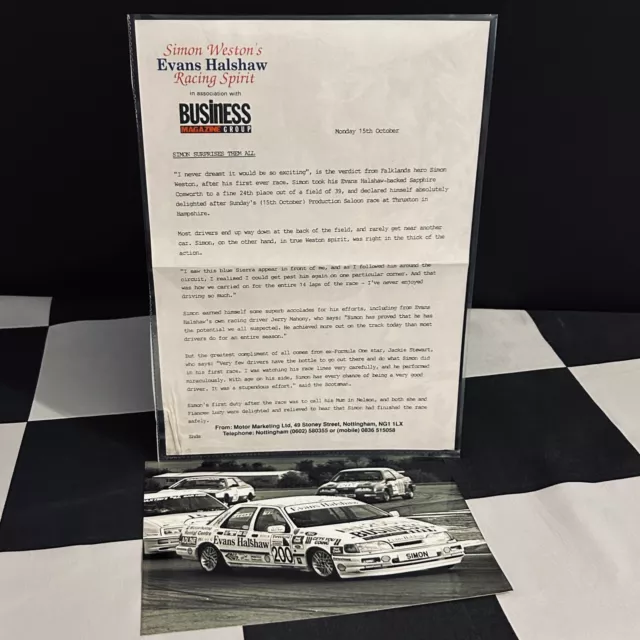 Ford Sierra Sapphire Cosworth 1989 Simon Weston Thruxton Press Release W/ Photo