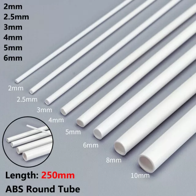 ABS Round Tube Dia 2/2.5/3/4/5/6/8mm Styrene Plastic Strips Rod Plasticard 250mm