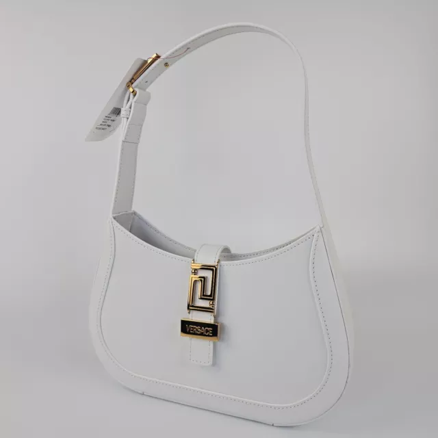 Versace Greca Goddess Small Optic White Leather Shoulder Bag New SS24 3