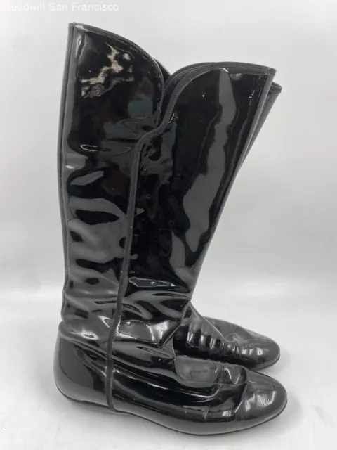 Salvatore Ferragamo Black Patent Leather Midcalf Zip Up Boots Women's Size 8.5C