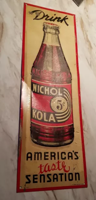 Vintage Original Metal Soda Advertising Sign Nichol Kola By H. R . Nicholson Co