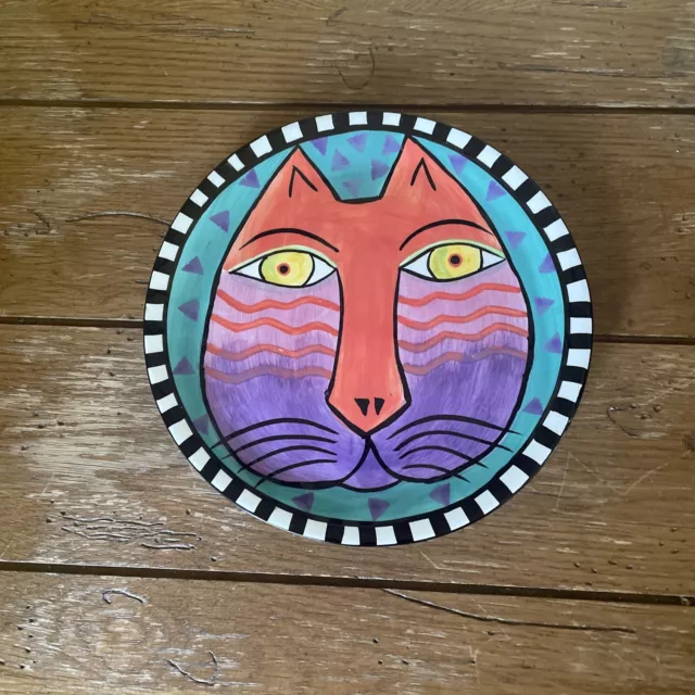 Vintage 1998 Laurel Burch Ceramic 8" Red Purple Cat Plate by Design Studio