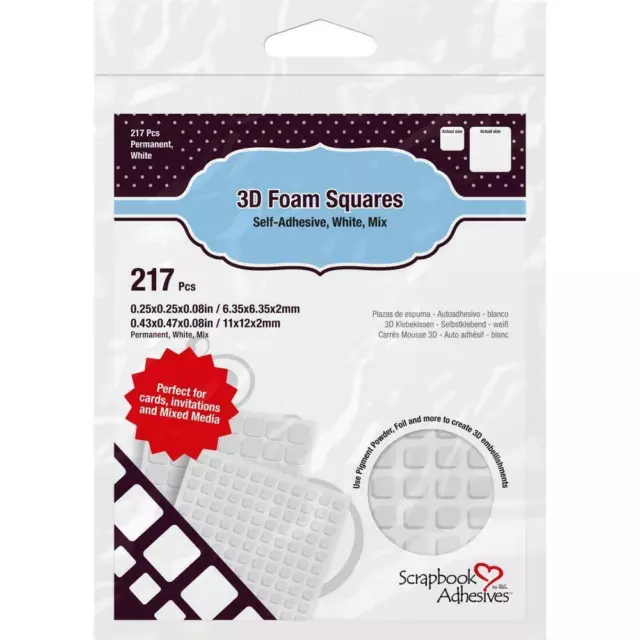 Scrapbook Adhesives 3d Foam Squares variety pack 217 pieces white 6.35mm & 12mm