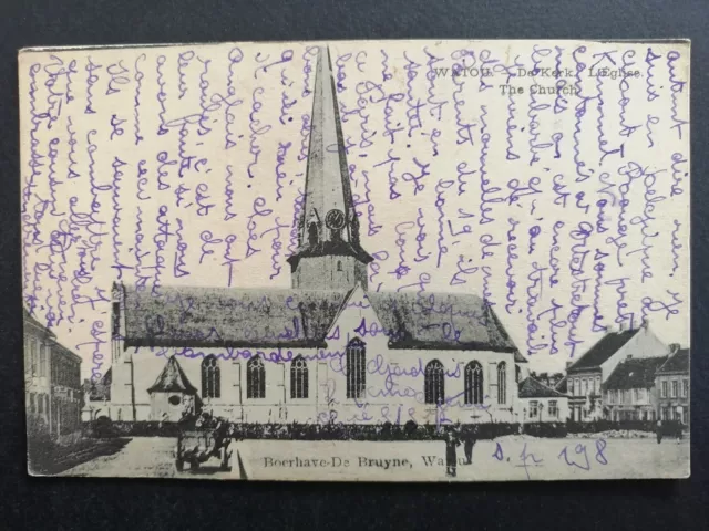 Carte Postale Ancienne Ecrite en 1918 BELGIQUE WATOU De Kerk L'Église The Church