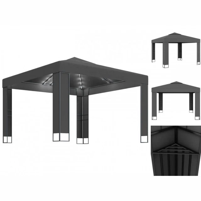 Pavillon Gartenzelt Mit Doppeldach & LED-Lichterkette 3x3 M Anthrazit