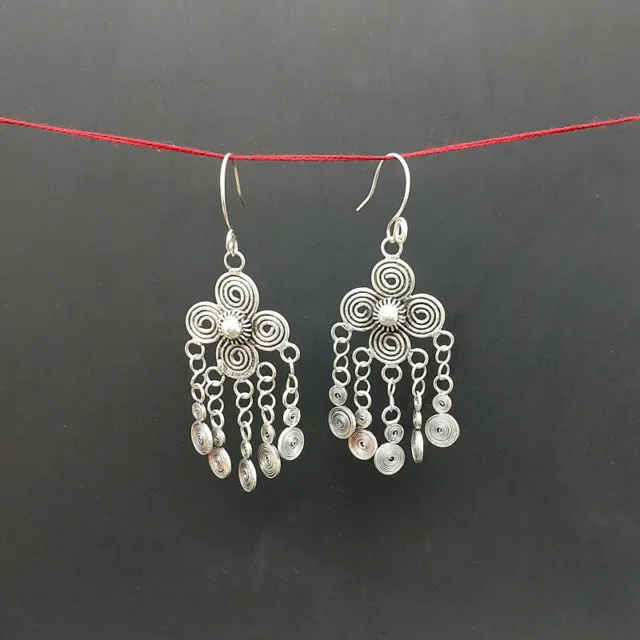 Personality retro Chinese pure handmade miao silver gourd tassels earring 1pair