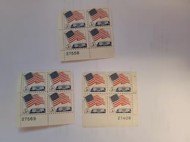 1963 USPS 5c Flag Over White House 1208 2 Left Bottom, Right Bottom Blocks