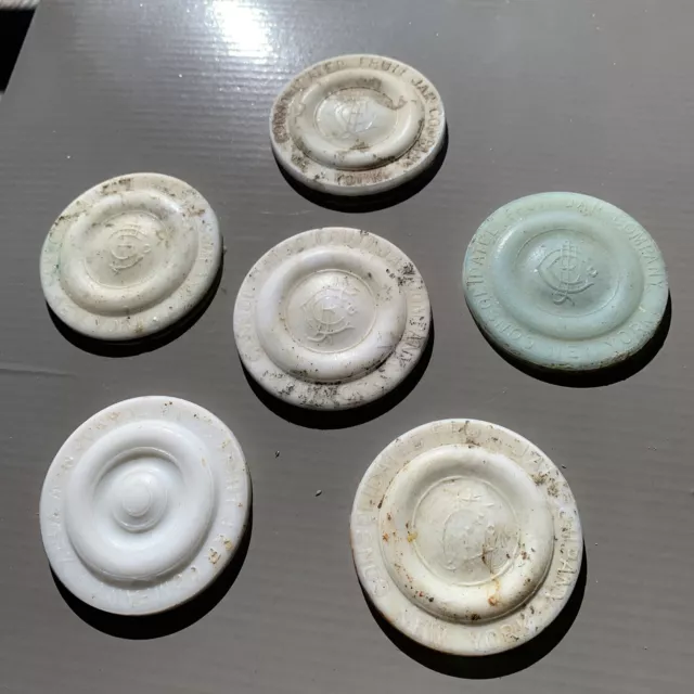 RARE MONOGRAM - CFJ Antique mason jars milk glass lid - lot of 6 - Fruit Jar DUG