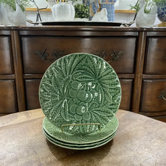 Bordallo Pinheiro Green Fruit Plates 8” Made in Portugal - Lot of Four