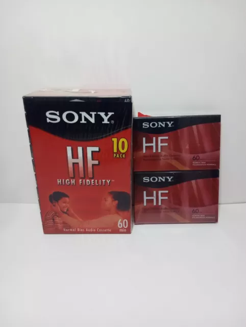 Lot of 12 New Sealed SONY HF 60 Minute Blank AUDIO CASSETTE TAPES Normal Bias