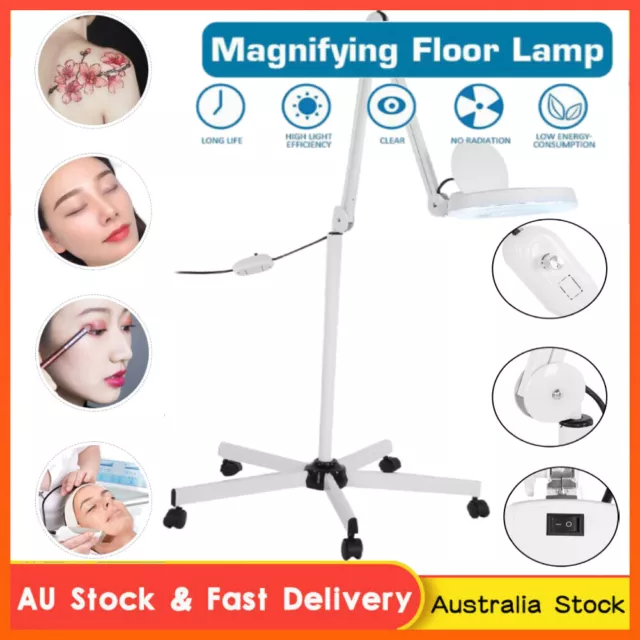 8X LED Magnifying Lamp Light Floor Stand Cyan Lens Magnifier Glass Beauty Salon