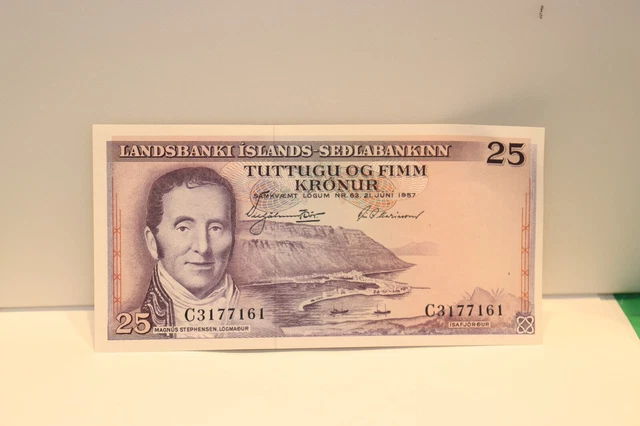 1957 Iceland Landsbanki Islands 25 Kronur Note Sedlabankinn Vestmannaeyjar