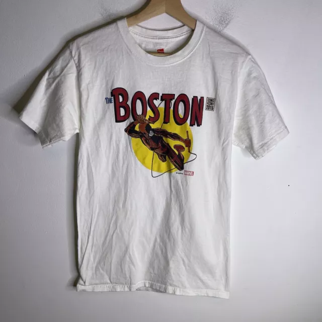 Camiseta Daredevil Boston Comic Con 2016 para hombre pequeña Marvel Comics superhéroe blanca