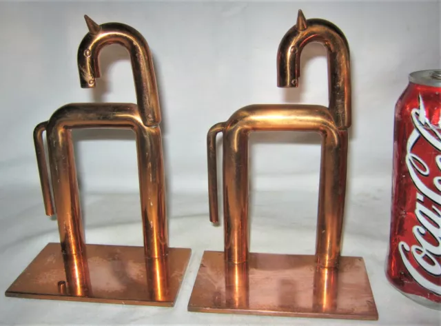 Antique Industrial Chase Usa Art Deco Equestrian Copper Horse Book Desk Bookends