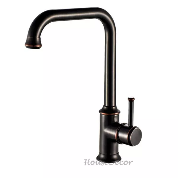 Kitchen Sink Mixer Tap Mono Single Lever Swivel Spout Faucets Solid Black Brass