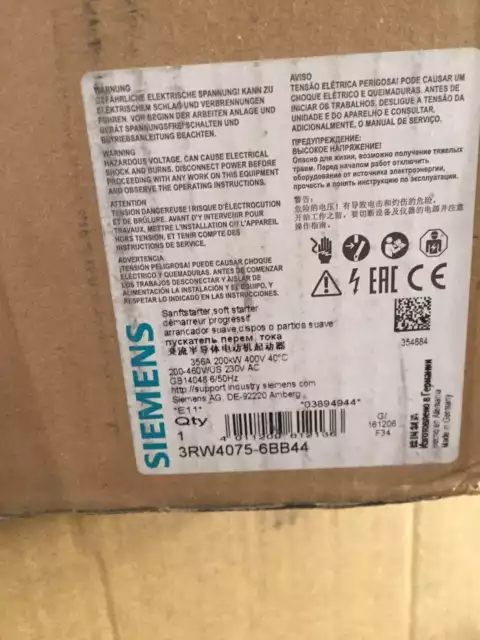 NEW Siemens 3RW4075-6BB44 SIRIUS soft starter S12 356 A, 200 kW 3RW40756BB44