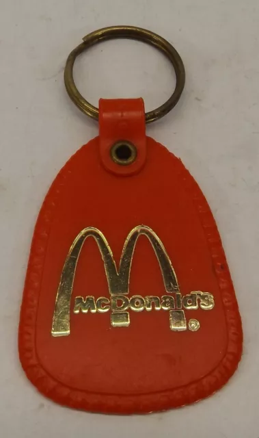 Vintage McDonalds Red Keychain Key Ring Plastic Gold Foil Fast Food Golden Arch