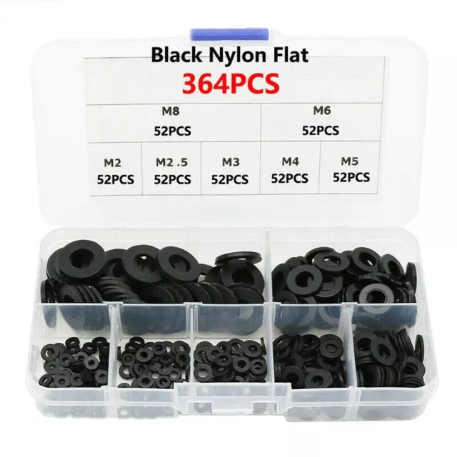 Lot de 364 pièces anneau plat en nylon noir réparation simple joint de lave-li